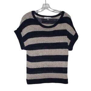 WD-NY Women's Short-Sleeved Knit Top/Sweater Size M Blue and Beige